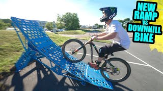 RIDING MY NEW BIG KICKER RAMP ON THE DOWNHILL BIKE [upl. by Akeyla]