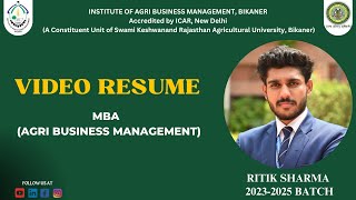 Mr Ritik Sharma  MBA ABM 2325  Video Resume  IABM Bikaner [upl. by Alasteir]