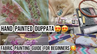 FABRIC PAINTING FOR THE FIRST TIMEThings you need for fabric paintingMaking hand painted duppata [upl. by Anitsugua]