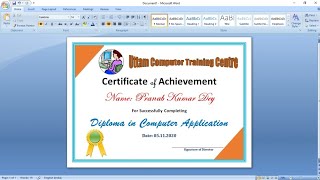 How To Make a Certificate Design in Microsoft Word  Certificate Design in MS Word [upl. by Neitsabes]