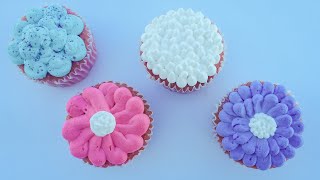 Four Cupcake frosting Styles with whipped cream using a round Piping tip [upl. by Lauro]