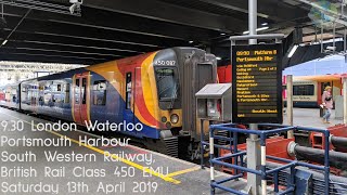 London Waterloo to Portsmouth Harbour by Train Journey Aboard South Western Railway Class 450 EMU [upl. by Joanna553]