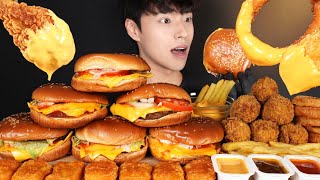 ASMR MUKBANG TRIPLE CHEESE BURGER amp FRENCH FRIES amp CHICKEN WINGS amp CHICKEN NUGGETS amp ONION RINGS [upl. by Rafiq]