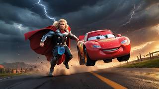 Thor and Lightning McQueen Racing the Thunder and Lightning of Halloween Night [upl. by Odie]