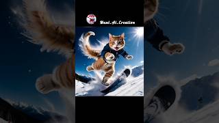 cat skiing adventure 🩵🌊🥶 viral cat cuteanimal catlover poorcat cutecat [upl. by Atig]