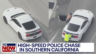 Southern California police chase 115 MPH pursuit of suspect in Ford Mustang  LiveNOW from FOX [upl. by Zashin]