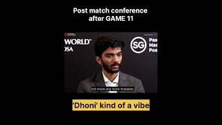 In post match conference of game 11 gukesh explained the question asked about DHONI kind of vibe💛 [upl. by Adnorehs185]