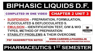 Biphasic Liquid Dosage Form complete  Suspension  Emulsion  Chapter 2 Unit 3  Pharmaceutics 1 [upl. by Ayamahs]