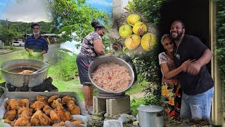 Cooking For The Elderly In Our Community Fry Chicken Rice amp Peas With Mac amp Cheese Out Doors Style [upl. by Nalyac]