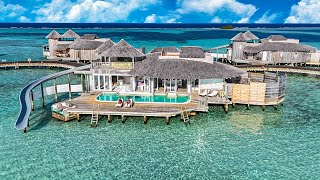 MALDIVES MOST LUXURIOUS OVERWATER VILLA ROOM TOUR AT SONEVA JANI [upl. by Odrautse]