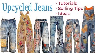 Upcycled Jeans  Tutorials  Tips For Selling  Slide Show  Ideas [upl. by Panta]