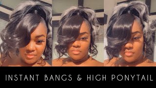 HOW TO NO GLUE BANGS amp HIGH SLEEK PONYTAIL  Tatiaunna [upl. by Volnay]