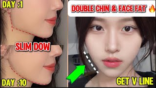 TOP EXERCISES FOR DOUBLE CHIN amp Face Fat  GET SLIM DOWN V LINE FACE AT HOME SO EASY [upl. by Dusa82]