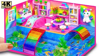 DIY Miniature House ❤️ How To Make Cute Rainbow Unicorn House with Aquarium Around from Cardboard [upl. by Herates892]