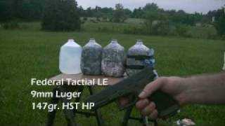 9 mm Federal Tactical LE 147 HST vs Winchester Ranger 124 P Bonded JHP [upl. by Vandervelde]