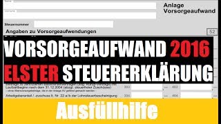 Anlage Vorsorgeaufwand ELSTER  Elster Tutorial  Steuererklärung selber machen [upl. by Oloapnaig930]