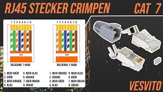 RJ45 Stecker CAT 6A  CAT 7 mit Belegung crimpen Netzwerkkabel Belegung selber machen VESVITO [upl. by Arakat]