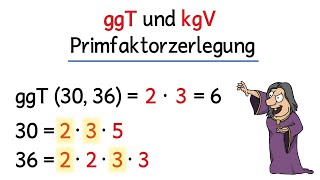 ggT und kgV durch Primfaktorzerlegung bestimmen  Teiler und Vielfache [upl. by Yde]