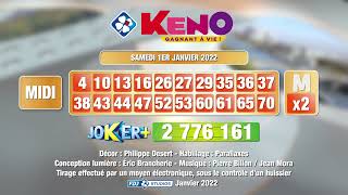 Tirage du midi Keno gagnant à vie® du 01 janvier 2022  Résultat officiel  FDJ [upl. by Varhol]