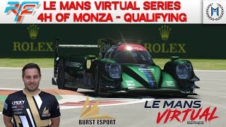 Le Mans Virtual Series  Qualifying for the 4 hours of Monza in 444 Nextview VanwallBurst LMP2 [upl. by Gnohp]