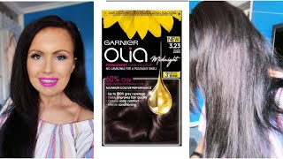 Garnier Olia Midnight Hair Colour Black Amber 323 Review [upl. by Yemrots910]