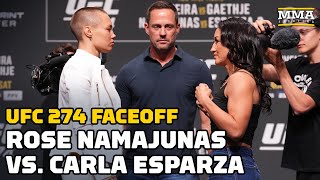 Rose Namajunas Carla Esparza Face Off For UFC 274 Title Rematch  MMA Fighting [upl. by Eerehc219]