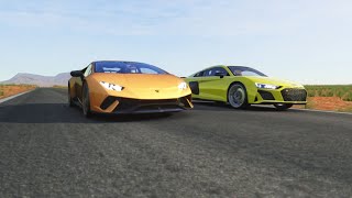 Audi R8 V10 20 vs Lamborghini Huracan Performante at Monument Valley [upl. by Josepha470]