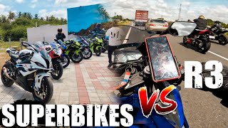 Superbikes vs R3  Sunday Ride  English  Zx10r  S1000rr [upl. by Aihsem641]