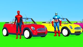 SUPERHERO CABRIOLET CARS Learn COLORS amp Numbers Spiderman cartoon for kids Toddlers Animation [upl. by Ajdan]