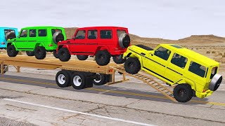 Double Flatbed Trailer Truck vs Speedbumps Train vs Cars Tractor vs Train Beamng Drive97 [upl. by Slemmer]