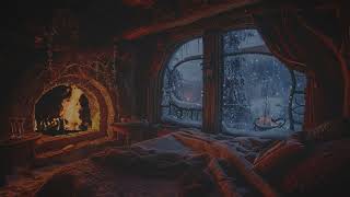 Cozy Cave Ambience Fireplace Sounds amp Snowstorm Nights for the Perfect Relaxation Escape [upl. by Retsae]