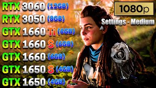 Horizon Forbidden West  RTX 3060 vs 3050 vs GTX 1660 Ti vs 1660 S vs 1660 vs 1650 S vs 1650 [upl. by Anahpets290]