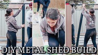 DIY OUTDOOR STORAGE SHED  METAL GARDEN SHED BUILD  OUTSIDE HOUSE PROJECTS  BACK YARD MAKEOVER [upl. by Siskind714]