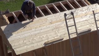 DIY Garden Shed Greenhouse Part 9 Boarding in Roof [upl. by Erbe205]