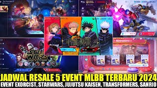 BOCORAN JADWAL RILIS 5 EVENT MOBILE LEGENDS 2024 EVENT JUJUTSU KAISEN STARWARS EXORCIST SANRIO [upl. by Eitsim]