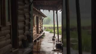 atmosphere of heavy rain and rumbling thunder in the rice field house [upl. by Yasui]