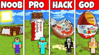 Minecraft Battle NOOB vs PRO vs HACKER vs GOD KINDER CHOCOLATE BUILD CHALLENGE in Minecraft [upl. by Palestine]