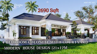 4 BHK HOME DESIGN  21 X 17 M  COLONIAL DESIGN  2690 Sqft  home exterior interior kerala uk [upl. by Esiahc]