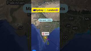 Sydney to london flight route shortsfeed travel aviation map ytshorts [upl. by Newman]