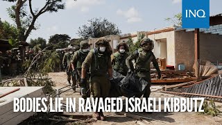 Bodies lie in ravaged Israeli kibbutz [upl. by Pine]