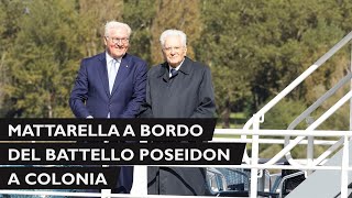 Mattarella sale a bordo del battello Poseidon al molo di Colonia [upl. by Ecirtnahs]