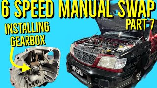 Subaru 6 Speed Gearbox Install  Auto to Manual Swap  SF5 Forester [upl. by Enamrahc]