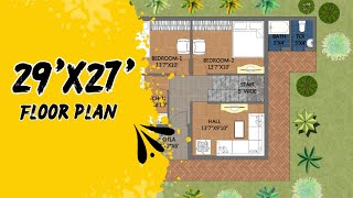 29X27 House Plan2bhk house design 29x27 Floor plan [upl. by Hareehat]