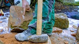 NATURSTEINE FÜR MAUER VORBEREITEN BEHAUEN BEARBEITEN SANDSTEIN MAUERN BAUEN BAUSTELLEN ANLEITUNG [upl. by Shenan218]