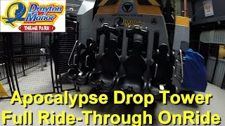 Apocalypse Sit Down Drop Tower  Full RideThrough OnRide  Wartebereich  Drayton Manor Theme Park [upl. by Guevara]