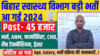 Bihar ANM Vacancy 2024  Bihar Nurse Recruitment 2024  Bihar Health Department Vacancy  Bihar CHO [upl. by Dumas677]