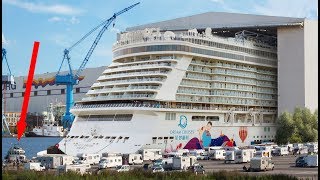 Big ship launch Float out of cruise ship World Dream 世界夢號 at Meyer Werft shipyard [upl. by Hanoy560]