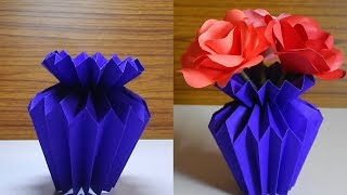 How To Make Paper Flower Vase at home DIY Simple Paper Craft [upl. by Cirdahc]