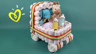 Pampers Baby Shower DIY Ideas Stroller Diaper Cake with Pampers Newborn [upl. by Kuhn610]