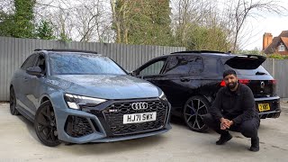 2022 AUDI RS3 vs VW MK8 GOLF R  Comparison Test [upl. by Renato]